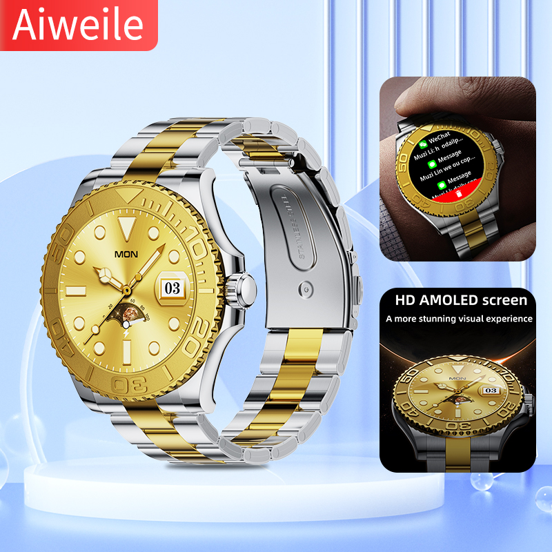 Japanese Active Lifestyle - Aiweile สมาร์ทวอท์ชสไตล์ใหม่สำหรับผู้ชายนาฬิกาออกกำลังกายไร้สายด้วยเสียงบลูทูธสำหรับเป็นของขวัญ AW46
