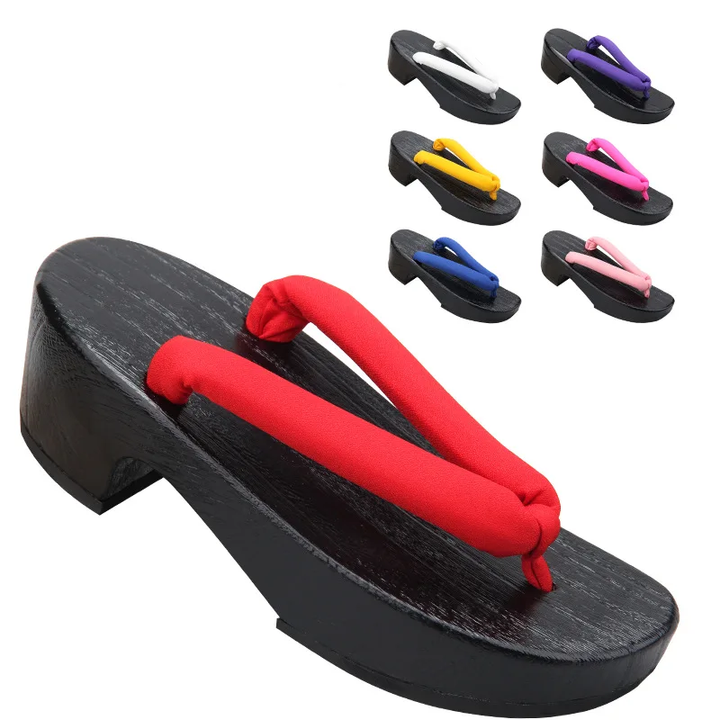 Geta Wooden Sandal - รองเท้าแตะไม้ทรงพระจันทร์เสี้ยวสีดำสำหรับผู้หญิง แบบญี่ปุ่นคลาสสิก เหมาะสำหรับฤดูร้อน ใส่ไปชายหาด หรือใช้สำหรับคอสเพลย์